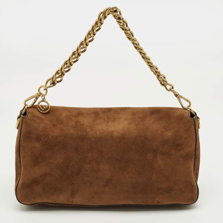 Pre Owned Fendi Brown Suede Large Baguette Bag