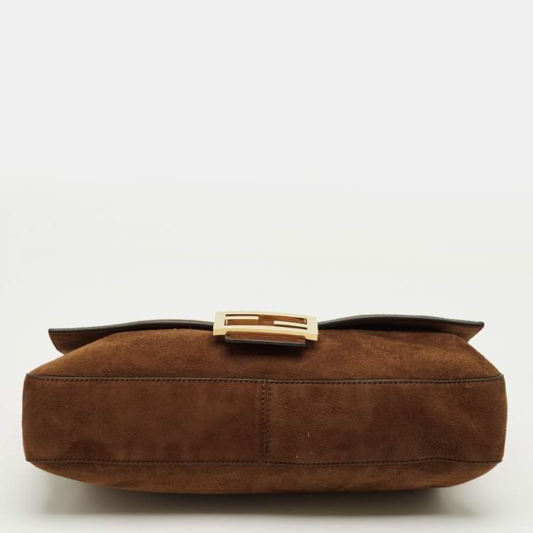 Pre Owned Fendi Brown Suede Large Baguette Bag