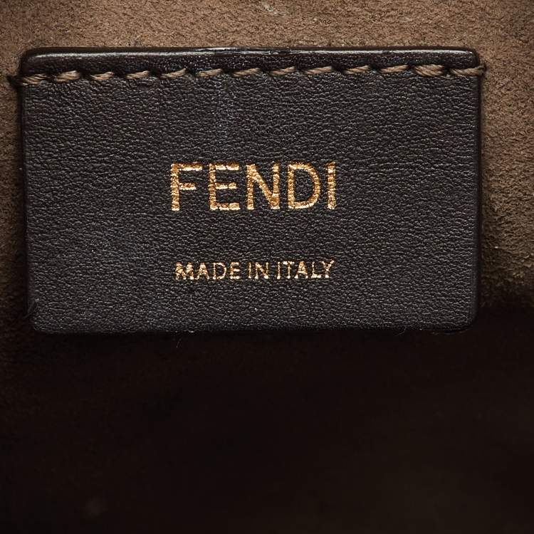 Pre Owned Fendi Cream/Green Zucca Embossed Leather Mini Mon Tresor Bucket Bag