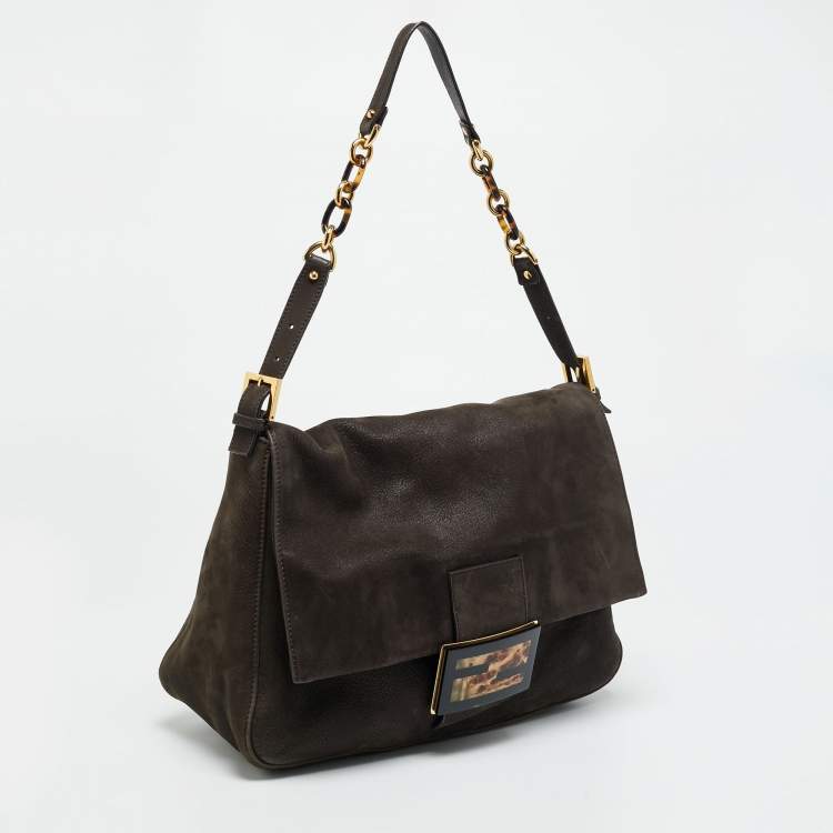 Pre Owned Fendi Mama Forever Large Cacao Iridescent Leather Shoulder Bag