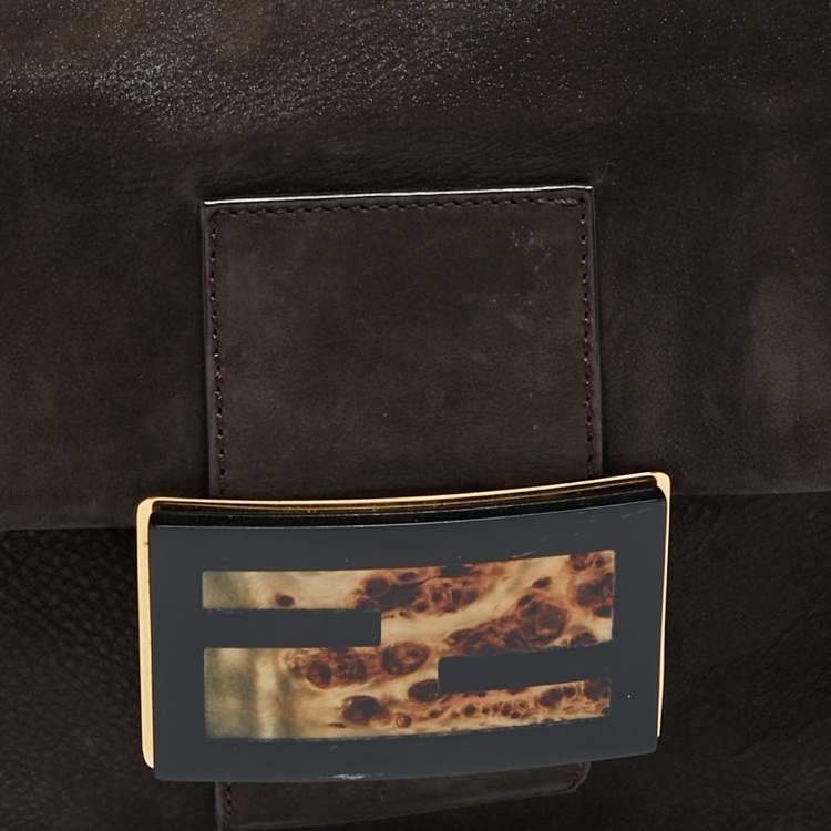 Pre Owned Fendi Mama Forever Large Cacao Iridescent Leather Shoulder Bag