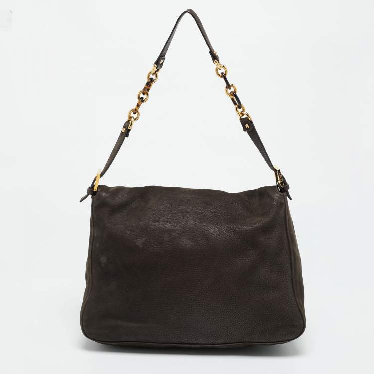 Pre Owned Fendi Mama Forever Large Cacao Iridescent Leather Shoulder Bag