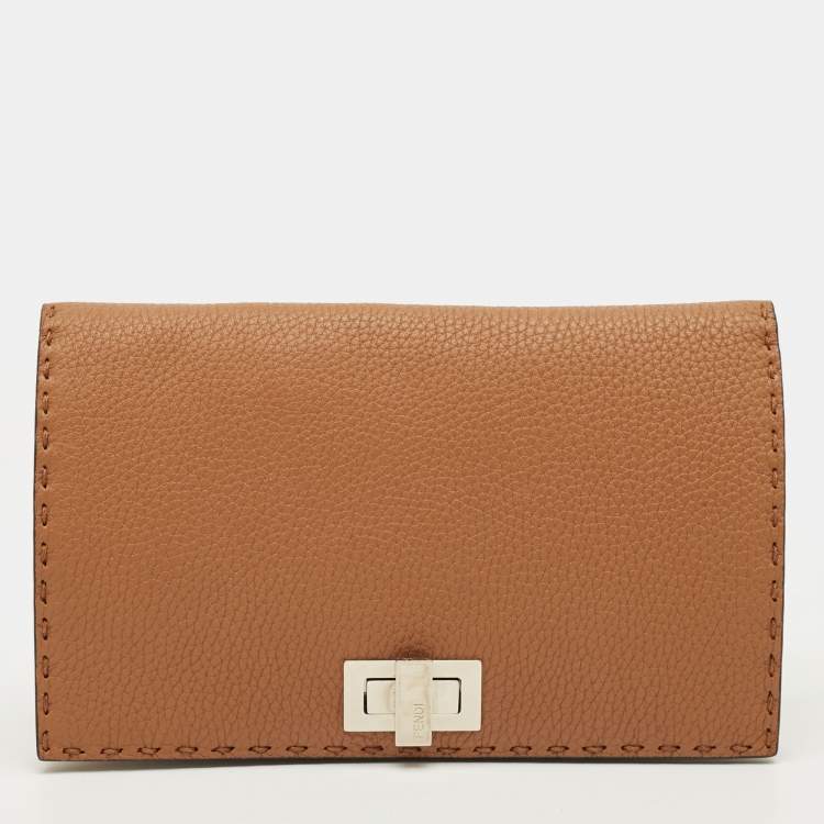 Pre Owned Fendi Peekaboo Brown Selleria Leather Wallet