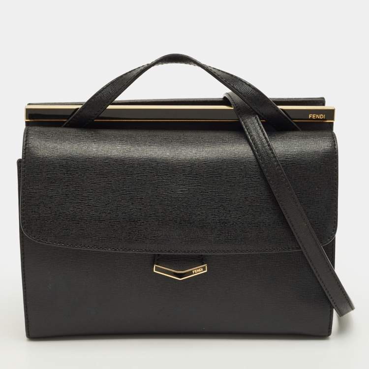 Pre Owned Fendi Demi Jour Small Black Leather Top Handle Bag