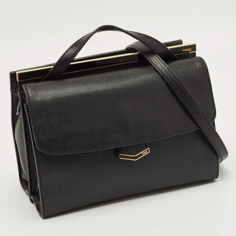 Pre Owned Fendi Demi Jour Small Black Leather Top Handle Bag