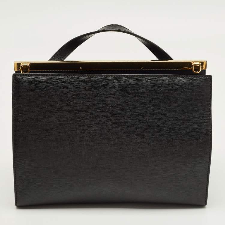 Pre Owned Fendi Demi Jour Small Black Leather Top Handle Bag