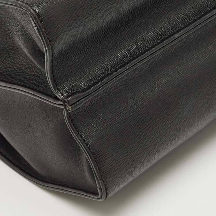 Pre Owned Fendi Demi Jour Small Black Leather Top Handle Bag