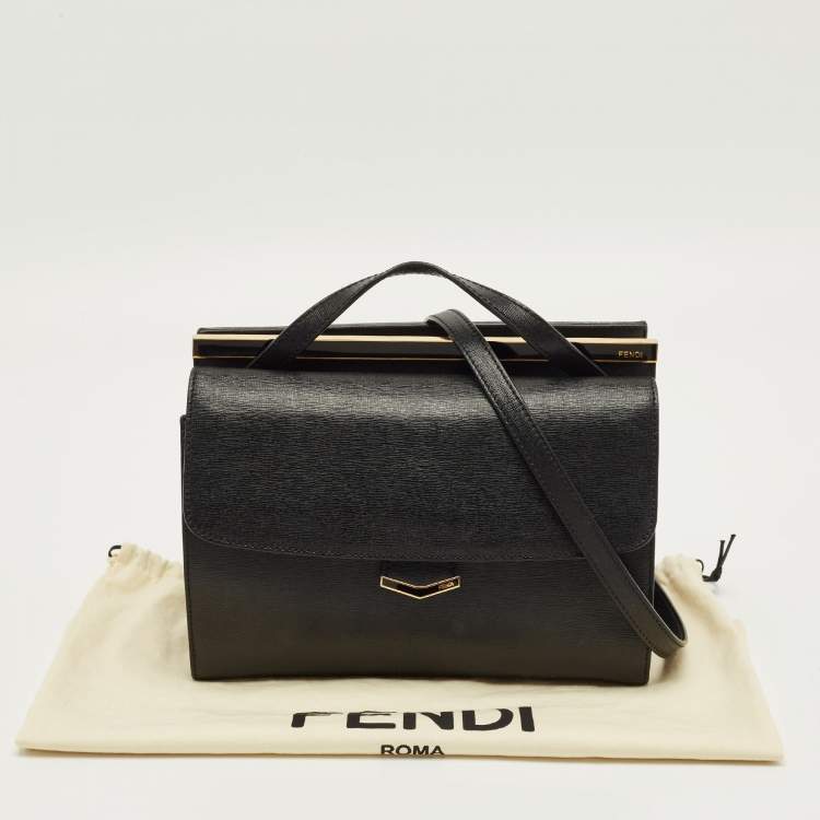 Pre Owned Fendi Demi Jour Small Black Leather Top Handle Bag