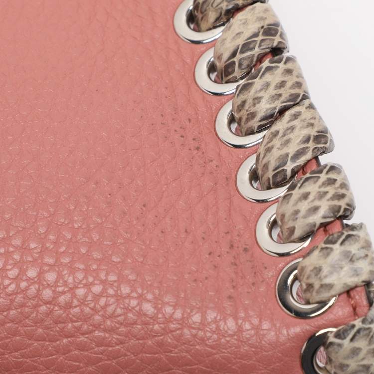 Pre Owned Fendi Whipstitch Peekaboo Regular Old Rose Leather Top Handle Bag