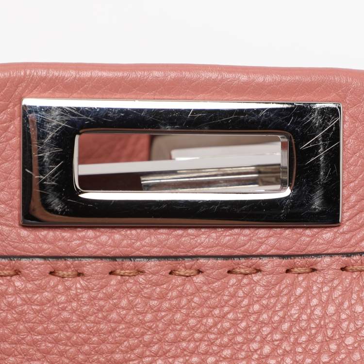 Pre Owned Fendi Whipstitch Peekaboo Regular Old Rose Leather Top Handle Bag
