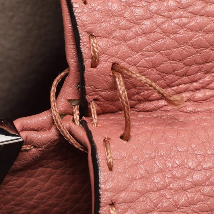 Pre Owned Fendi Whipstitch Peekaboo Regular Old Rose Leather Top Handle Bag