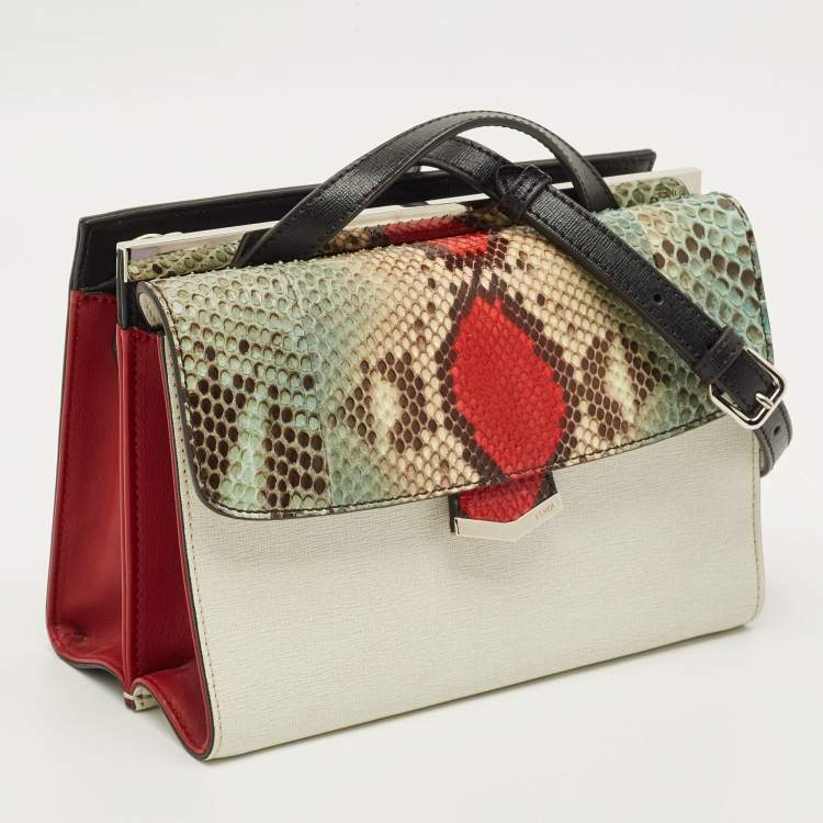 Pre Owned Fendi Demi Jour Mini Multicolor Python and Leather Top Handle Bag