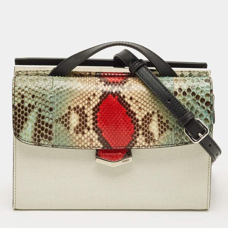 Pre Owned Fendi Demi Jour Mini Multicolor Python and Leather Top Handle Bag