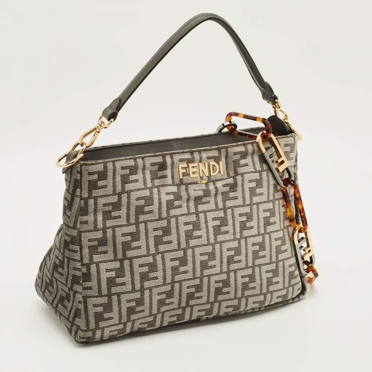 Pre Owned Fendi O'Lock Grey FF Fabric Top Handle Bag