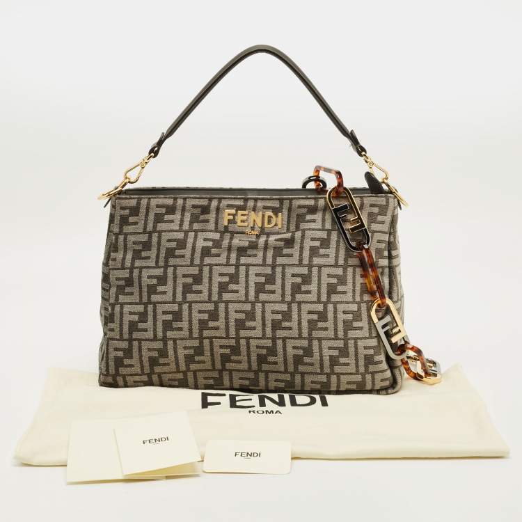 Pre Owned Fendi O'Lock Grey FF Fabric Top Handle Bag