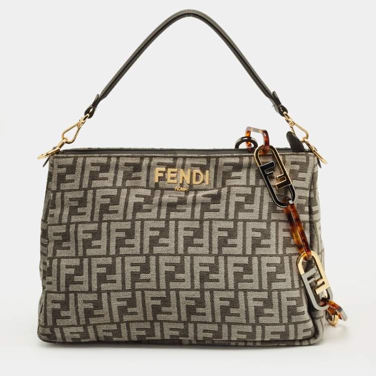 Pre Owned Fendi O'Lock Grey FF Fabric Top Handle Bag