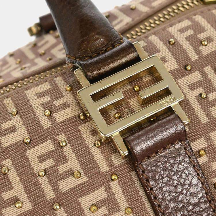 Pre Owned Fendi Bronze Beige Studded Zucchino Handbag