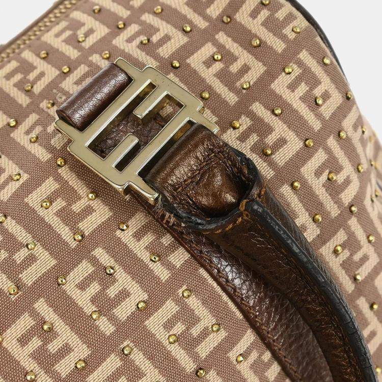 Pre Owned Fendi Bronze Beige Studded Zucchino Handbag