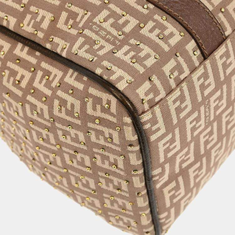 Pre Owned Fendi Bronze Beige Studded Zucchino Handbag