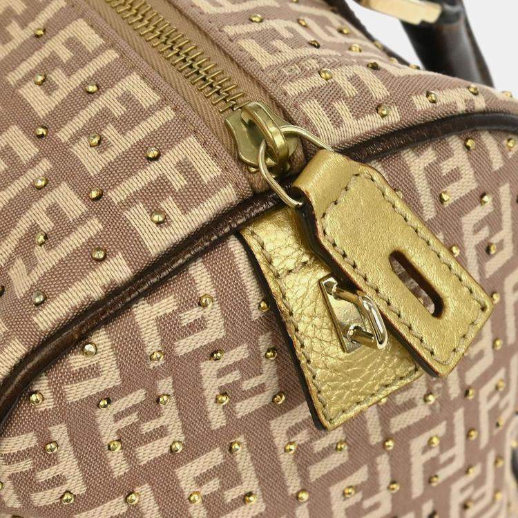 Pre Owned Fendi Bronze Beige Studded Zucchino Handbag