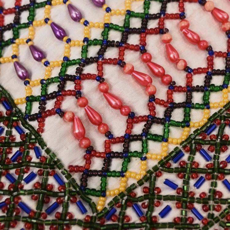 Pre Owned Fendi White Brown Canvas Beads Baguette Handbag