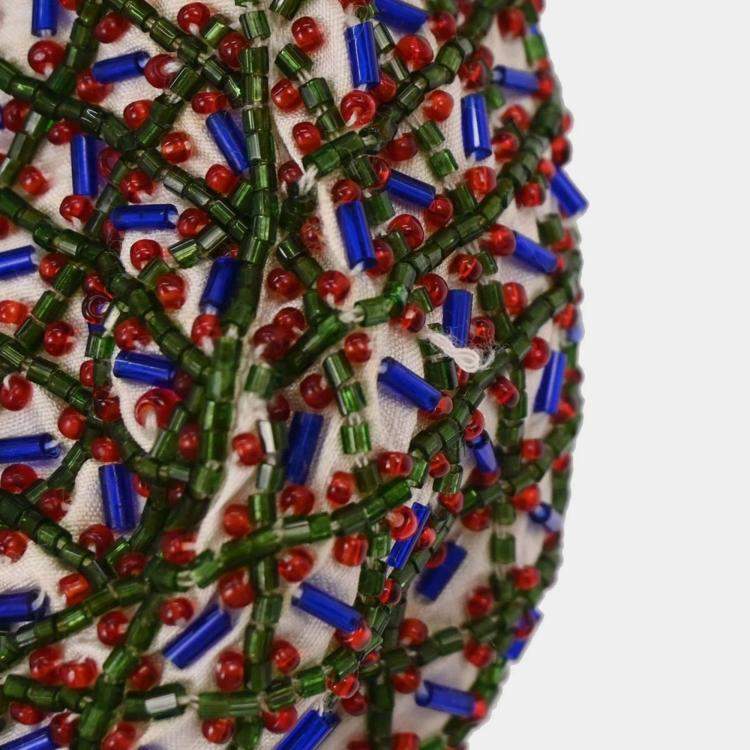 Pre Owned Fendi White Brown Canvas Beads Baguette Handbag