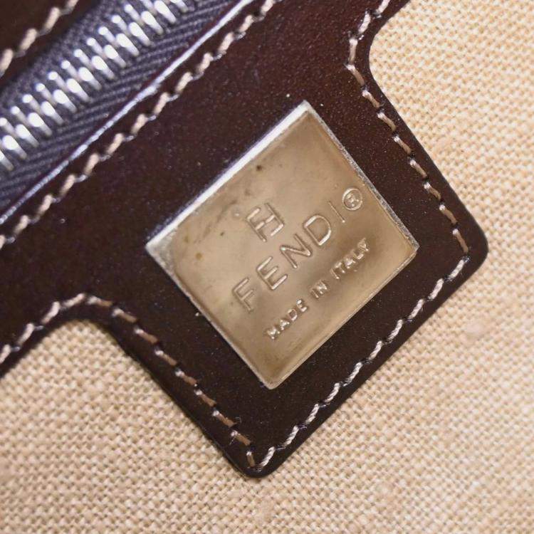 Pre Owned Fendi White Brown Canvas Beads Baguette Handbag