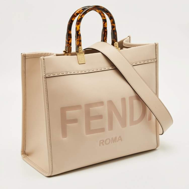Pre Owned Fendi Sunshine Medium Light Pink Leather Shopper Tote