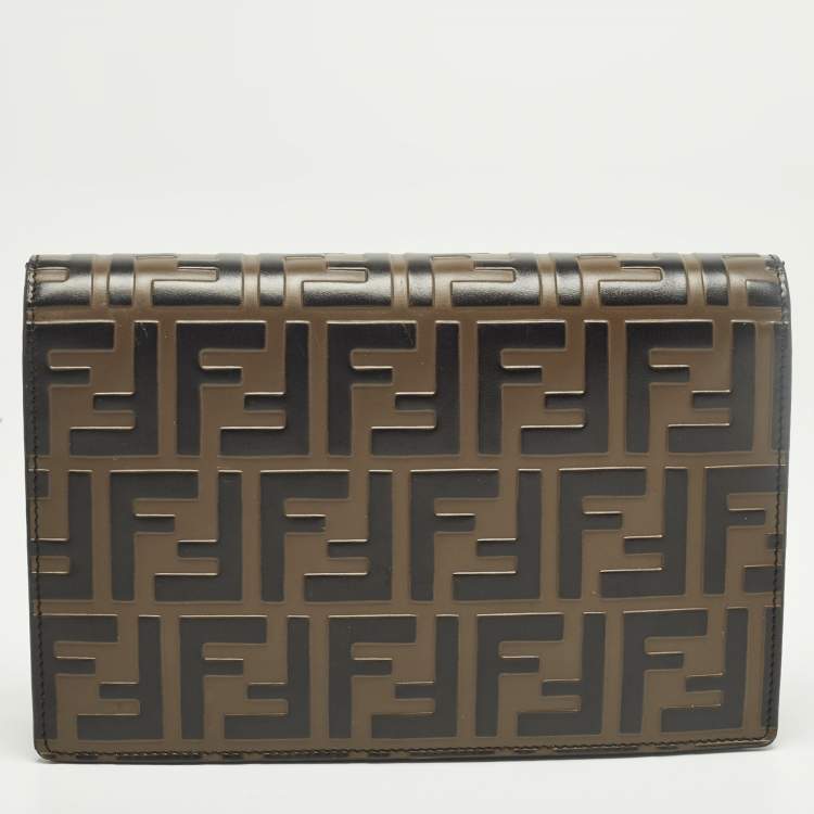 Pre Owned Fendi F is Fendi Medium Brown/Black FF Leather Wallet On Chain