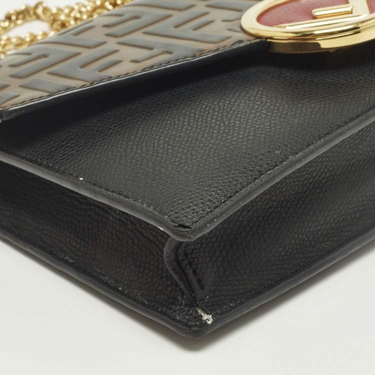 Pre Owned Fendi F is Fendi Medium Brown/Black FF Leather Wallet On Chain