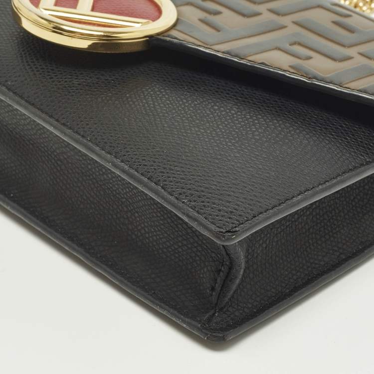 Pre Owned Fendi F is Fendi Medium Brown/Black FF Leather Wallet On Chain