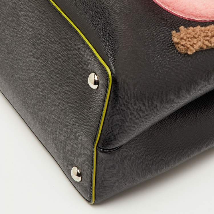 Pre Owned Fendi 2Jours Black Leather and Shearling Tote