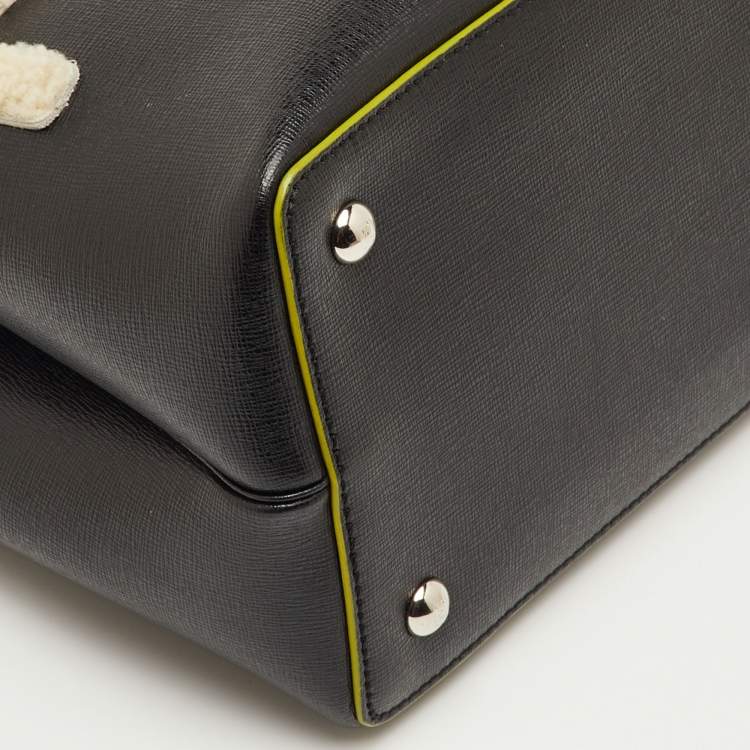 Pre Owned Fendi 2Jours Black Leather and Shearling Tote