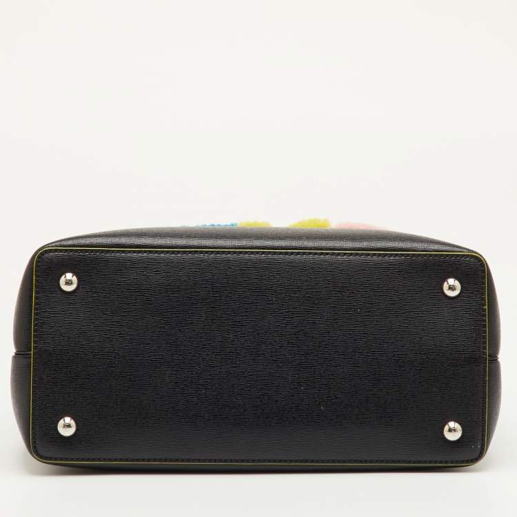 Pre Owned Fendi 2Jours Black Leather and Shearling Tote