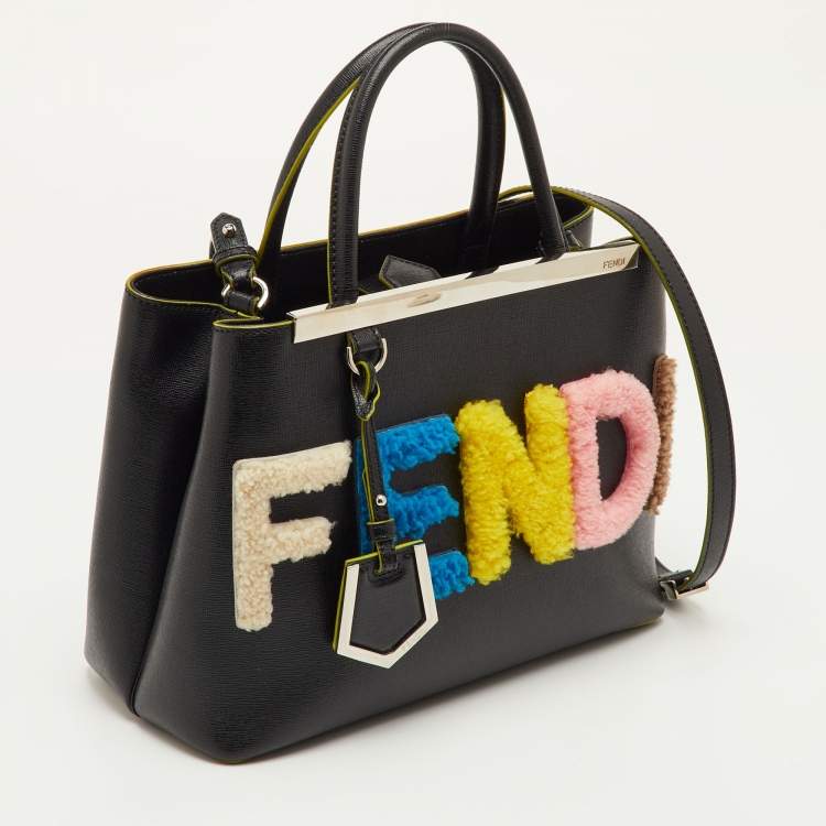 Pre Owned Fendi 2Jours Black Leather and Shearling Tote