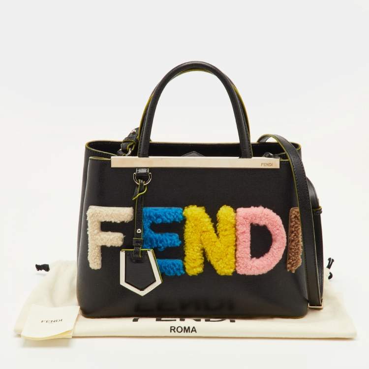 Pre Owned Fendi 2Jours Black Leather and Shearling Tote