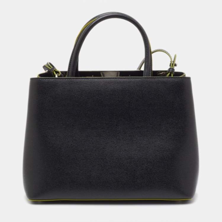 Pre Owned Fendi 2Jours Black Leather and Shearling Tote