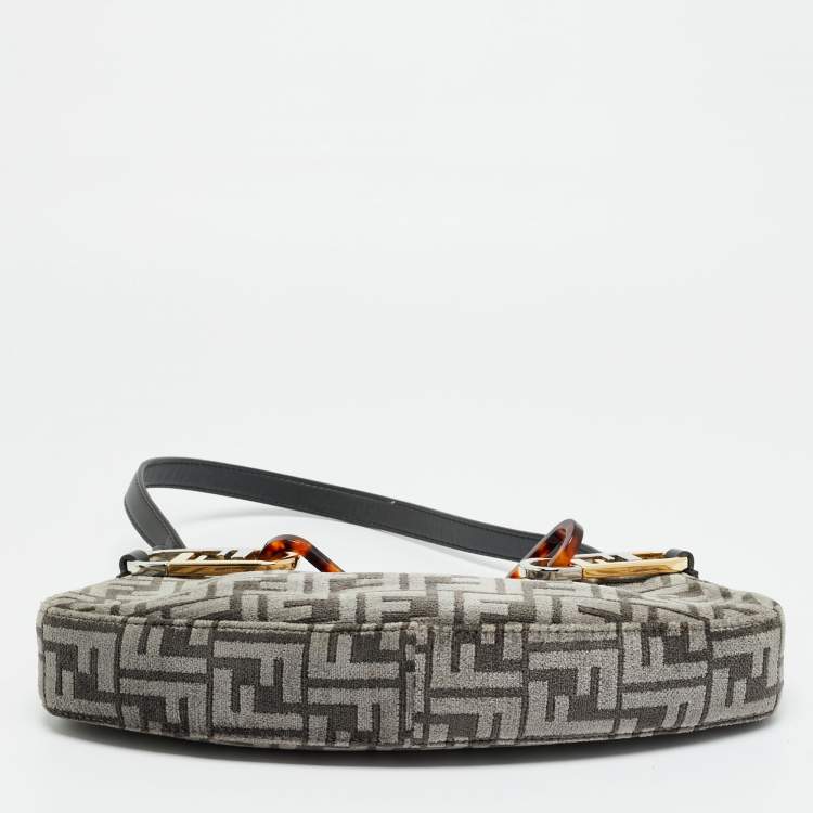 Pre Owned Fendi Swing O'Lock Grey/Black Zucca Velvet and Leather Hobo