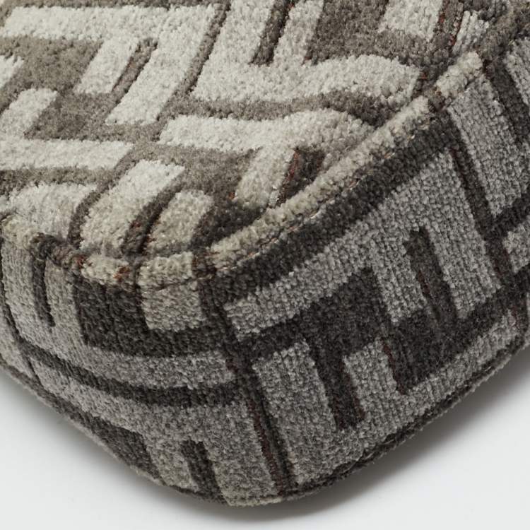 Pre Owned Fendi Swing O'Lock Grey/Black Zucca Velvet and Leather Hobo