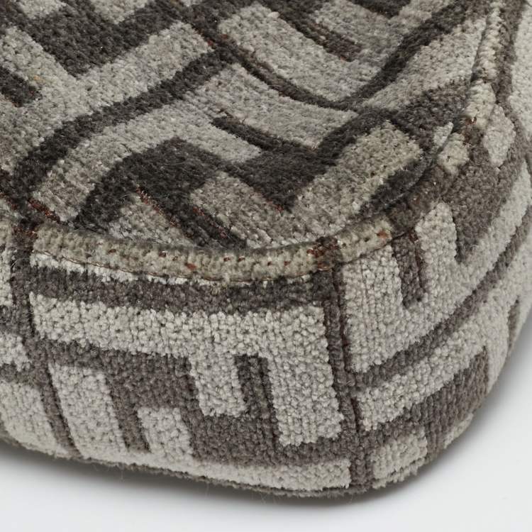 Pre Owned Fendi Swing O'Lock Grey/Black Zucca Velvet and Leather Hobo