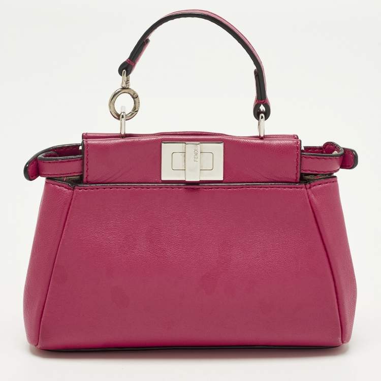 Pre Owned Fendi Peekaboo Micro Fuchsia Leather Crossbody Bag
