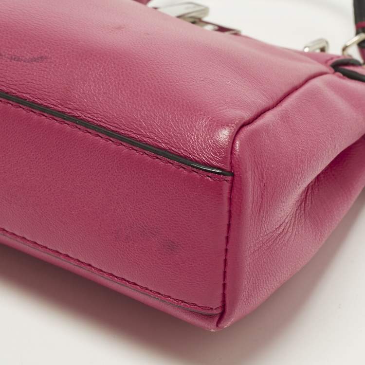 Pre Owned Fendi Peekaboo Micro Fuchsia Leather Crossbody Bag