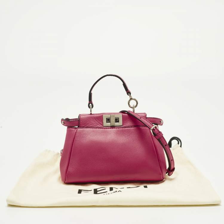 Pre Owned Fendi Peekaboo Micro Fuchsia Leather Crossbody Bag