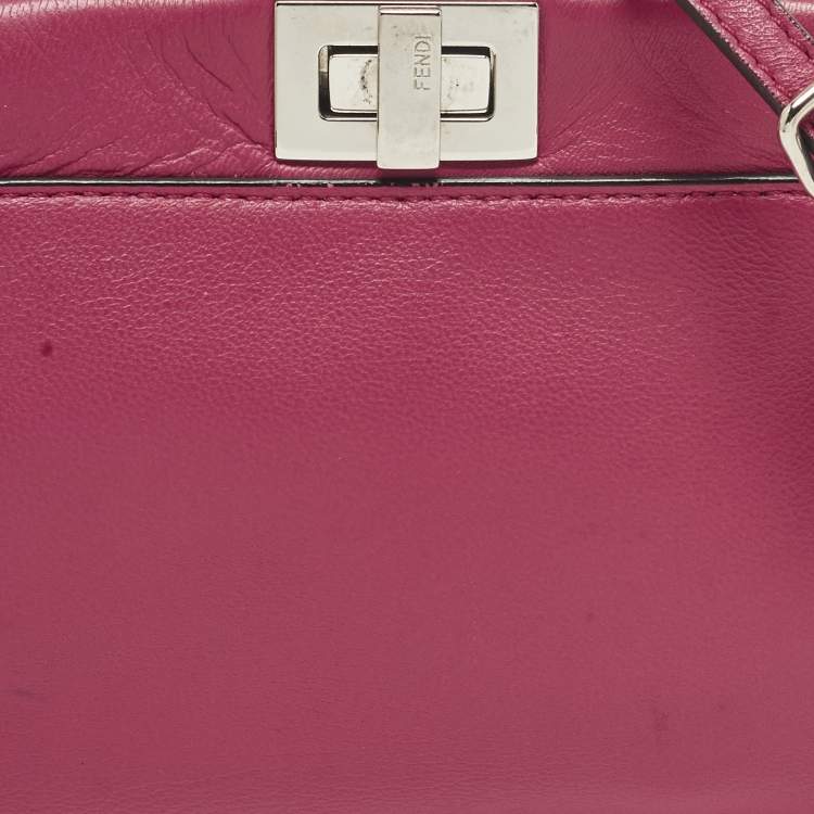 Pre Owned Fendi Peekaboo Micro Fuchsia Leather Crossbody Bag