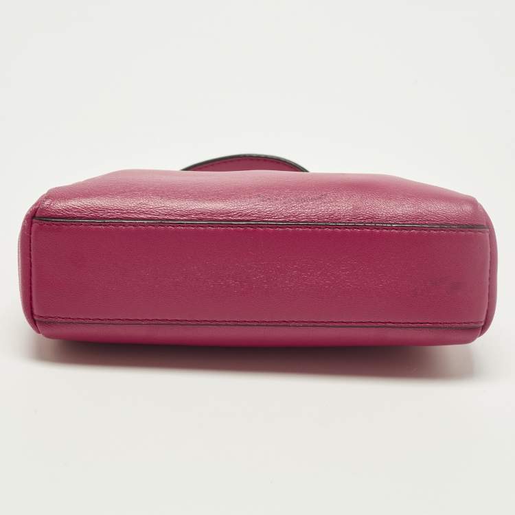 Pre Owned Fendi Peekaboo Micro Fuchsia Leather Crossbody Bag