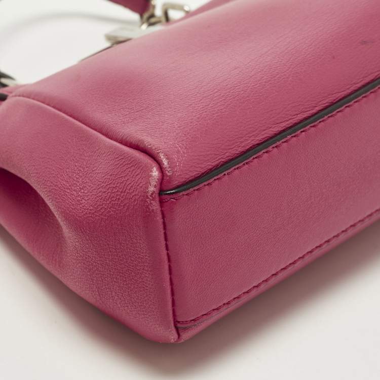 Pre Owned Fendi Peekaboo Micro Fuchsia Leather Crossbody Bag