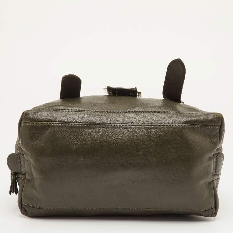 Pre Owned Fendi Olive Green Leather Zip Satchel