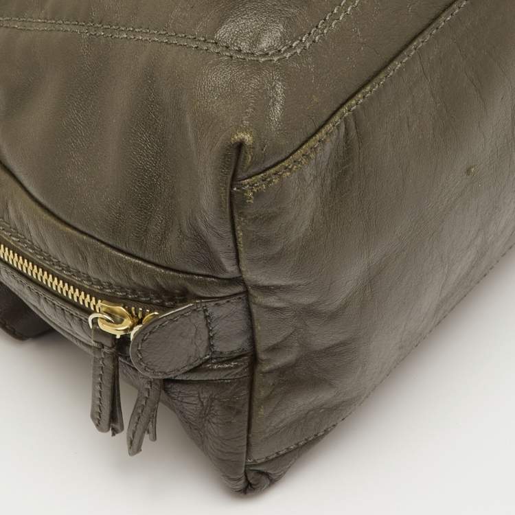 Pre Owned Fendi Olive Green Leather Zip Satchel