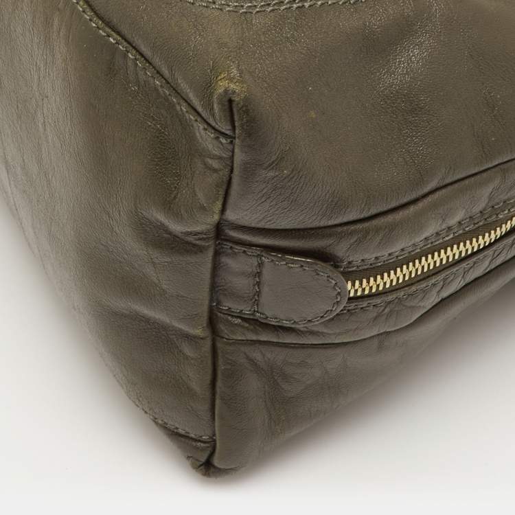 Pre Owned Fendi Olive Green Leather Zip Satchel