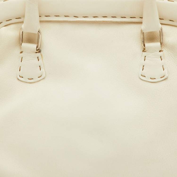 Pre Owned Fendi Adele White Leather Selleria Satchel